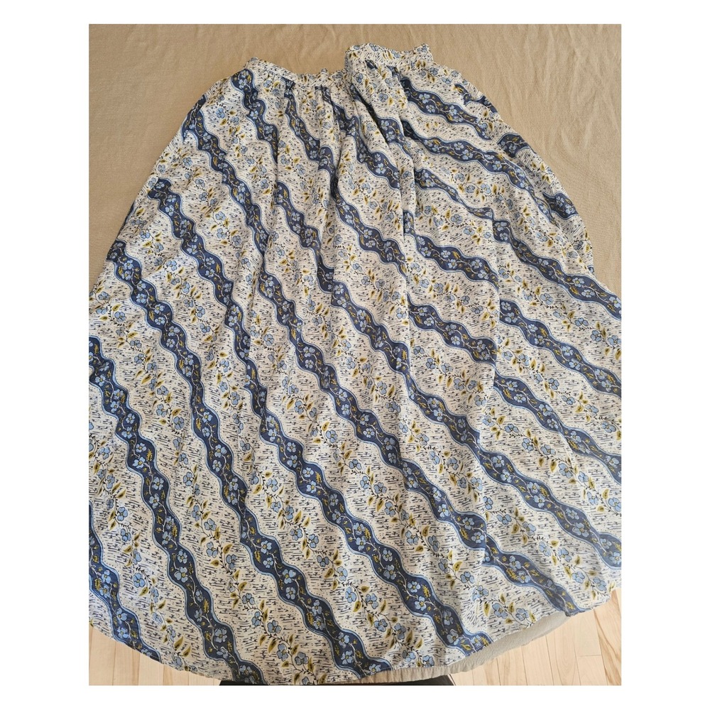 NWT Banana Republic Floral Midi Skirt Blue White Wavy Stripe Elastic Waist M